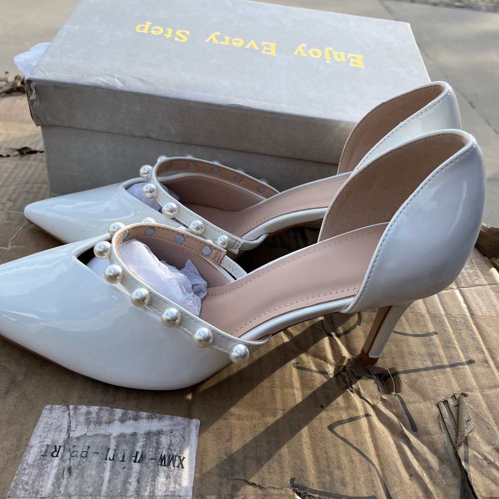 Heels Size 10 Women's Wedding Bridal pearl white high heels NIB size 10 formal - Picture 3 of 12